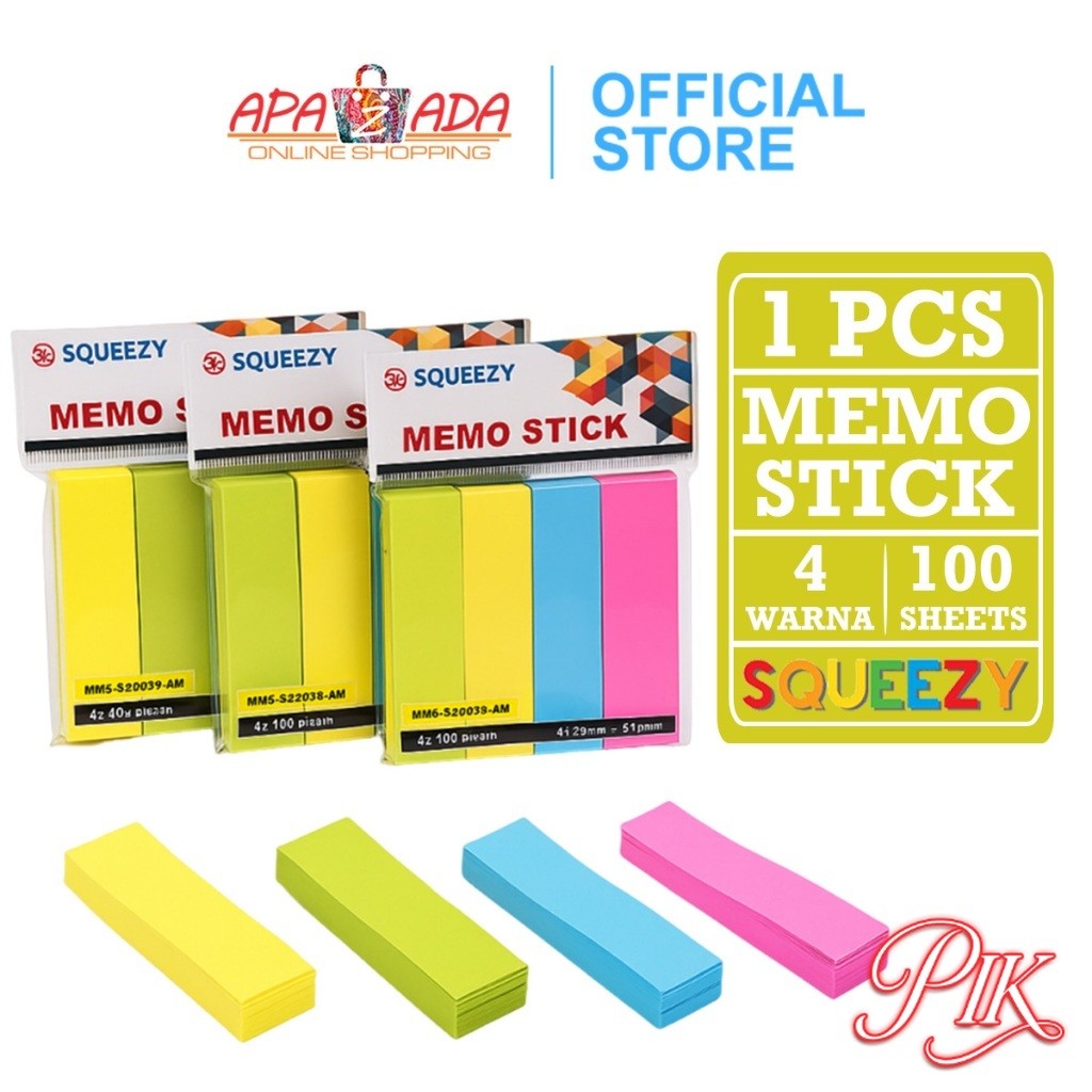

Sticky Note Warna Strip 100 Lembar / Memo Stick Squeezy 4 Warna MMS-SQ7676-4M