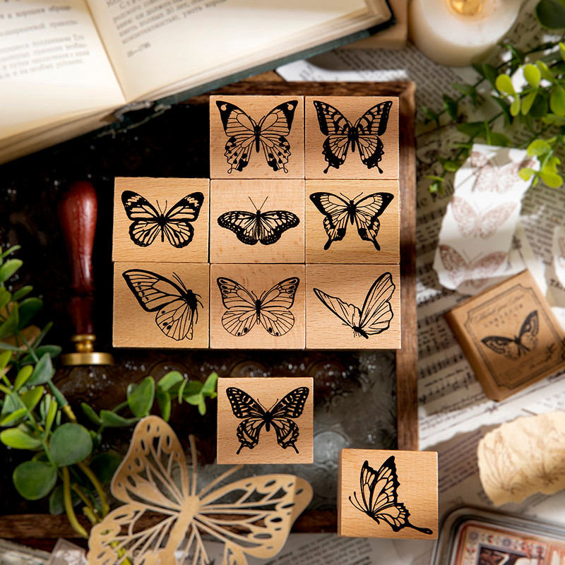

Yoofun Vintage butterflies Wood Stamp Standard Retro Stamp for Scrapbooking Journal Diary Decor Stationery