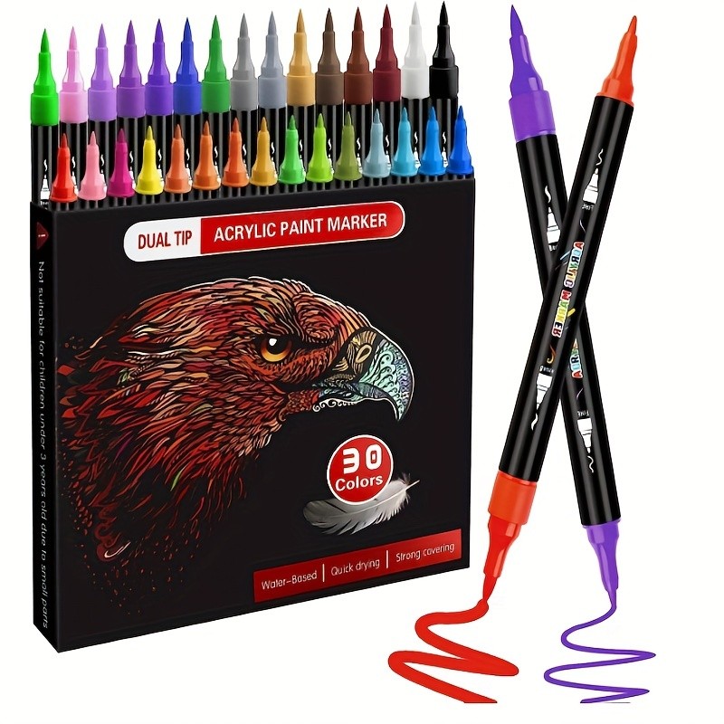 

Roise 30 Colors Sketching Markers Dual Brush Acrylic Paint Marker Pens On Rock Glass Canvas Metal Ceramic Mug Wood Plastic