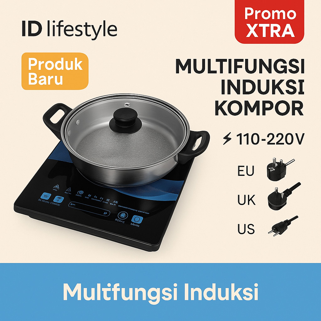 Kompor Induksi 2200W Serbaguna - Kompor Listrik Dapur Rumah, Panci Kukus & Goreng, Penghangat