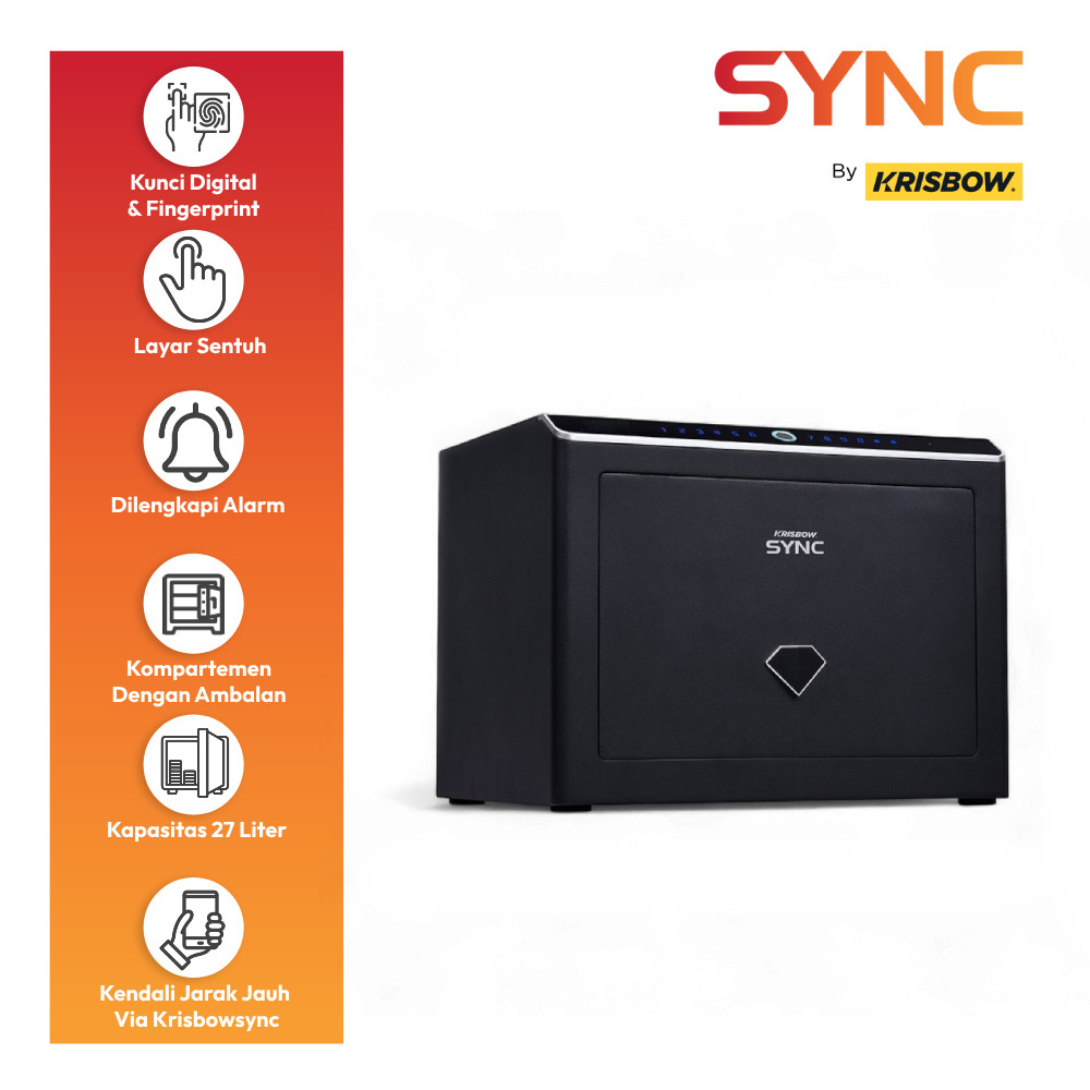 Krisbow Sync Smart Brankas Besi Layar Sentuh Sync B30 - Hitam Safe Box Deposit Kotak Penyimpanan Lm 