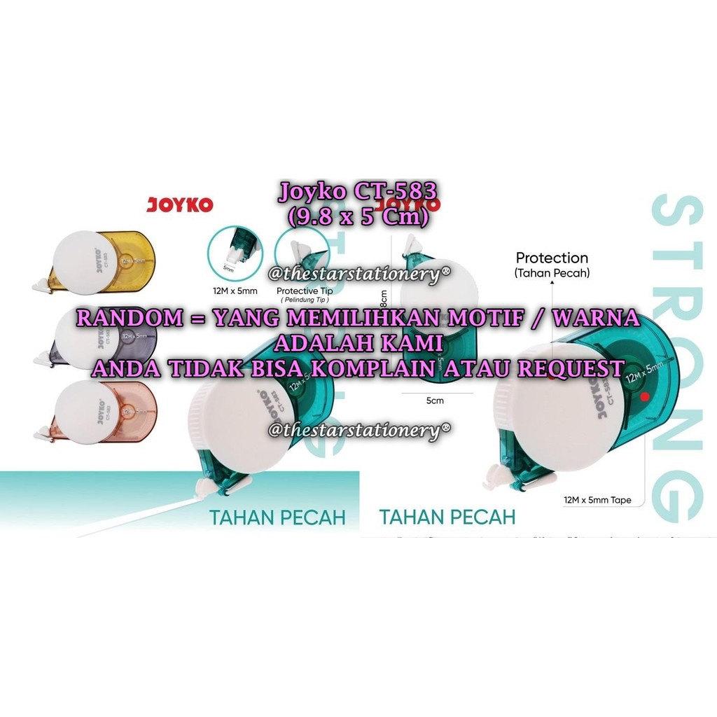 

(1 Biji) GROSIR Correction Tape JOYKO CT-583 (12Mx5mm) / Pita Koreksi Joyko CT-583 (1 Biji)