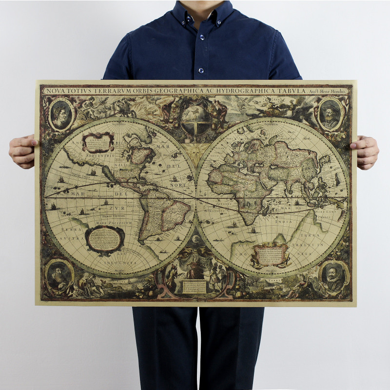 

1641 old Nautical chart world map earth map 72.5x51.5cm/kraft paper/bar poster/Retro Poster/decorative painting