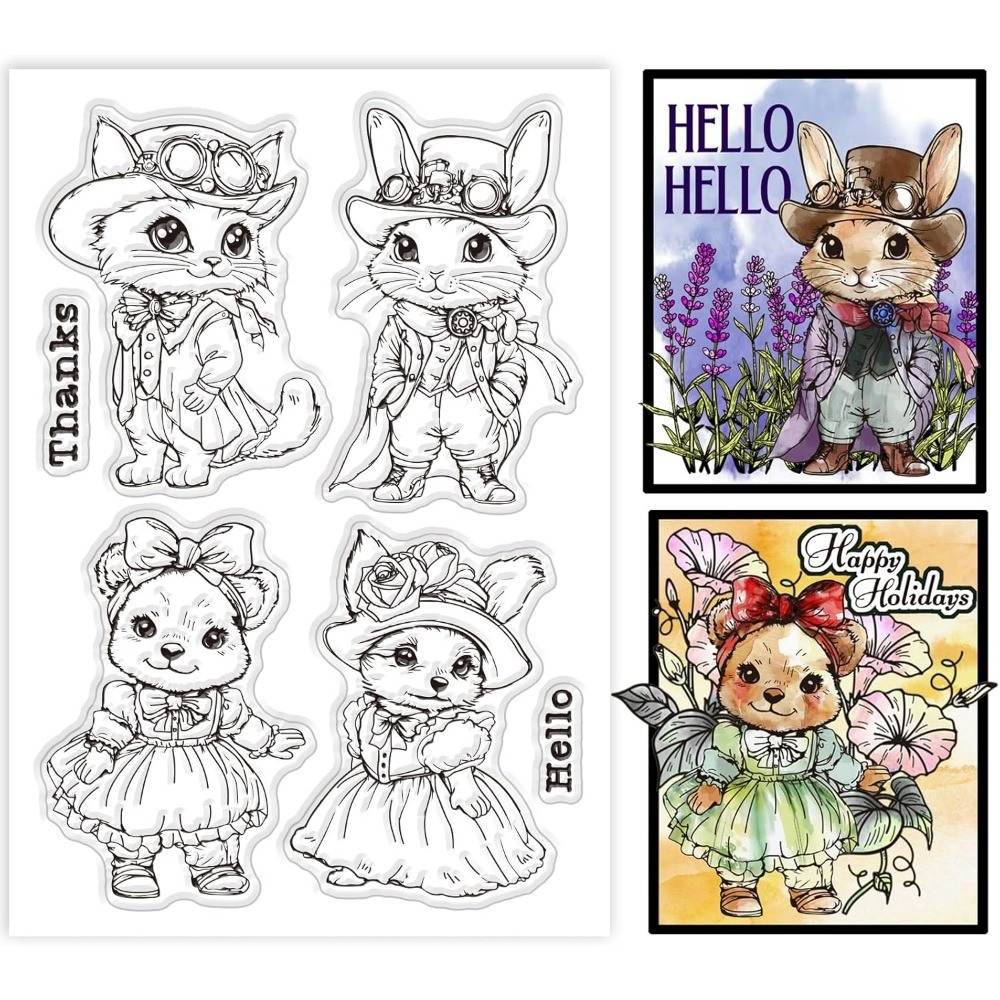 

1pc Retro Animals Clear Stamps Cat Rabbit Bear Dog Silicone Clear Stamp Seals Cartoon Animals Transparent Stamps for DIY