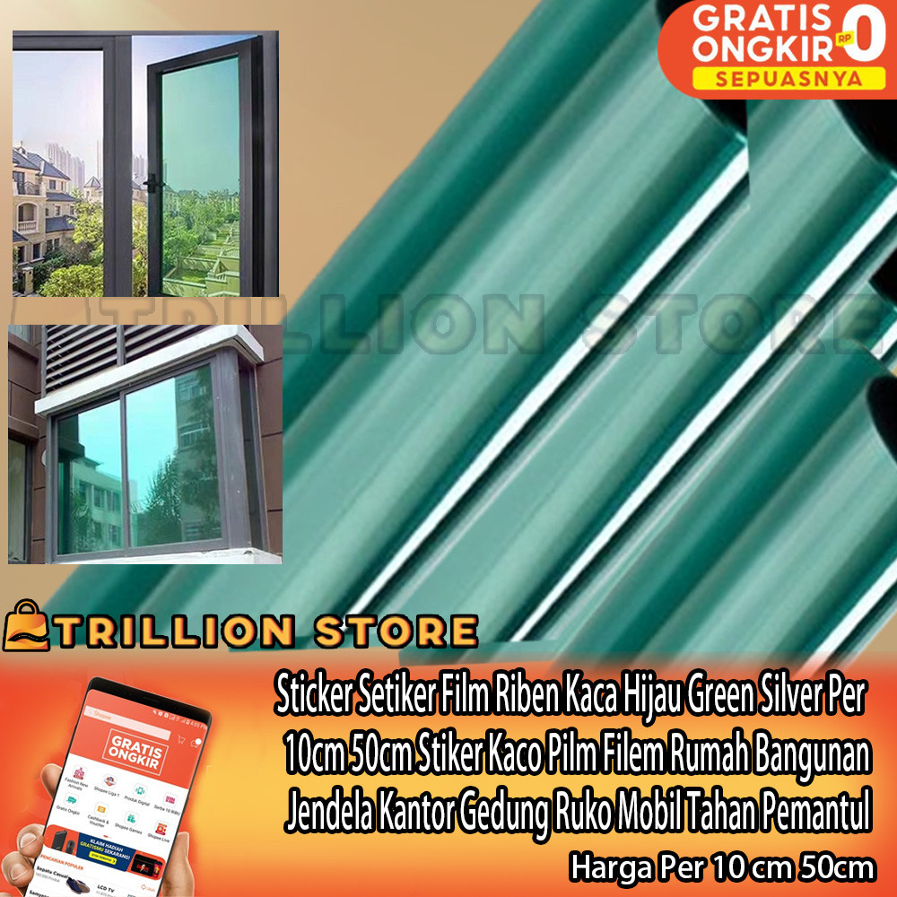 Sticker Setiker Film Riben Kaca Hijau Green Silver Per 10cm 50cm Stiker Kaco Pilm Filem Rumah Bangun
