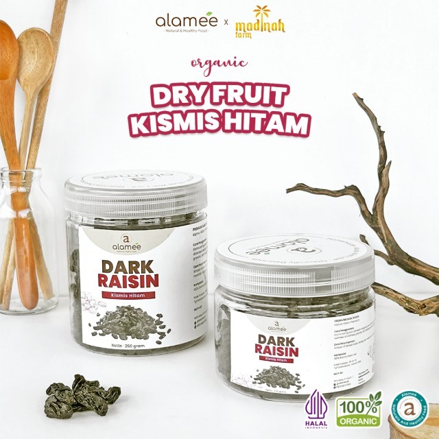 

ALAMEE Dark Raisin Cemilan Buah Sehat Kismis Hitam Manis Dried Fruit Black Raisin PREMIUM 250gr madinah
