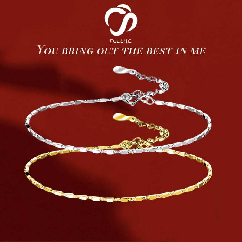 FULSHE Gelang Kacang Kecil Gaya Korea Klasik Mini Tipis Lapisan Emas Gelang Pasangan