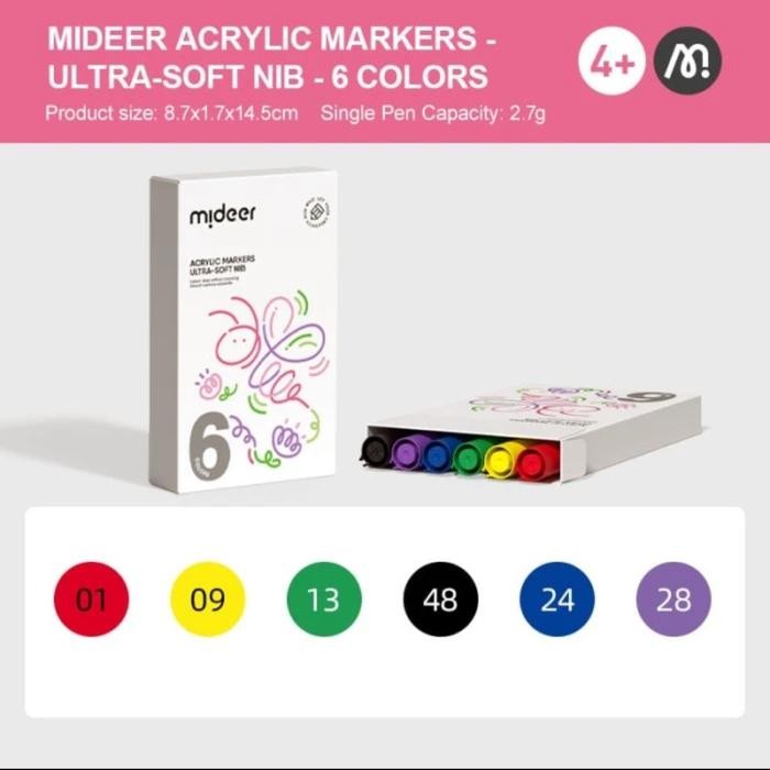 

【M-MT】FLASH SALE!!! Mideer Acrylic Marker Ultra Soft Nibs 6 12 24 36 60 colour Spidol Art - 6 colours