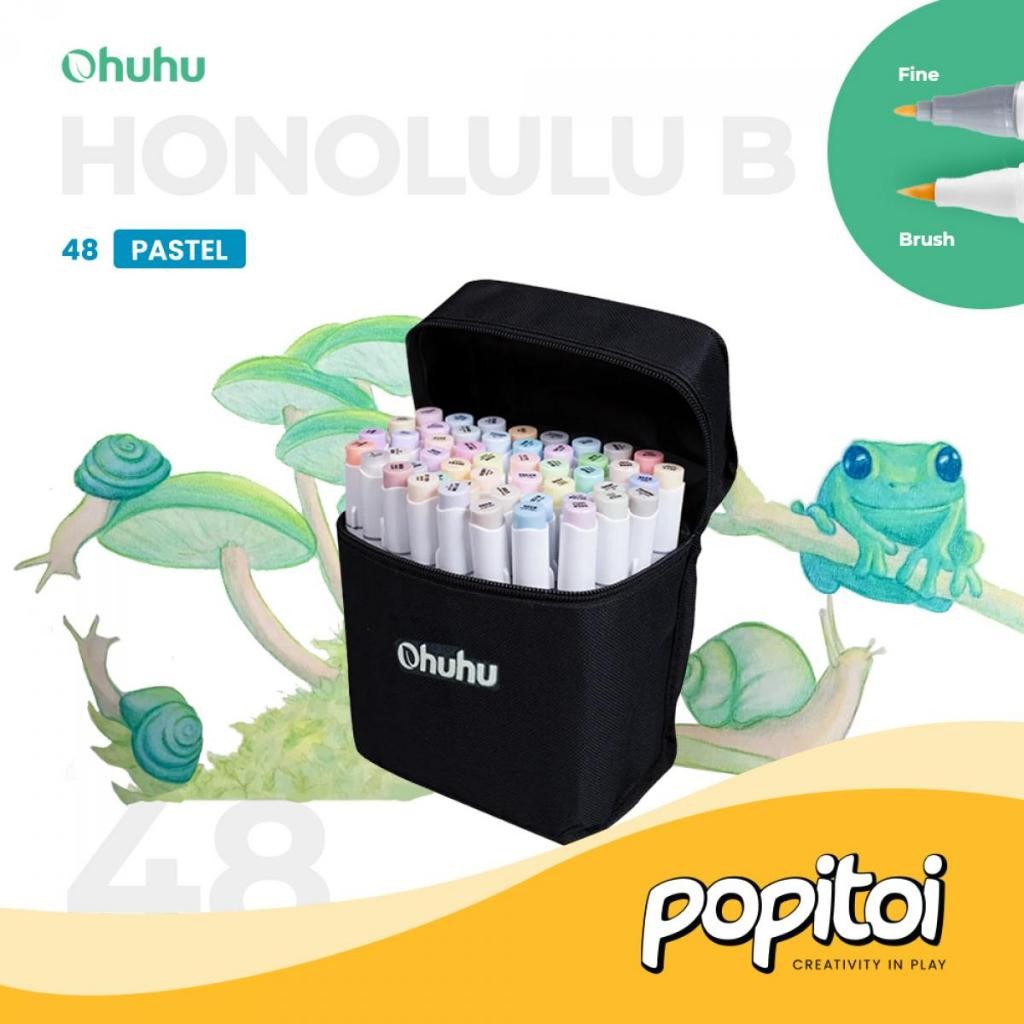 

Ohuhu Honolulu B Pastel 48 Colors Dual Tip BRUSH and FINE Alcohol Water Color Acrylic Art Marker Spidol Warna Gambar Manga Anime Alkohol new