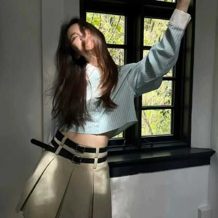 BEBENGKRIBBO - ZER KEMEJA CROP ADRIANA SALUR KOMBINASI WARNA LENGAN PANJANG KERAH BAJU KANTORAN / At