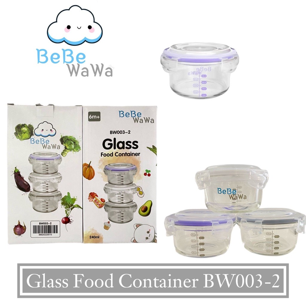 BeBeWaWa 3pcs 240ml  Baby Glass Food Container Round BW003-2CO
