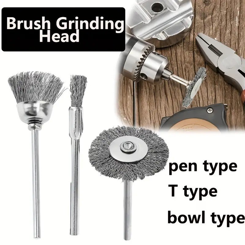 Mata Sikat Besi Kawat Bor Gerinda Mini Pembersih Logam Baja Wire Polishing Wheel Steel Brush Set Pen