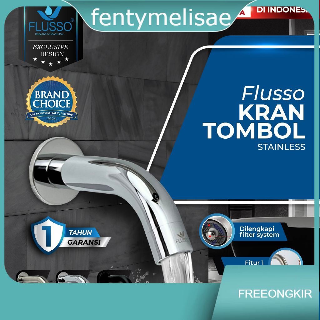 Flusso Kran TEMBOK Stainless tekan ON OFF  keran air wudhu unik uniq touch tap faucet push 3 warna
