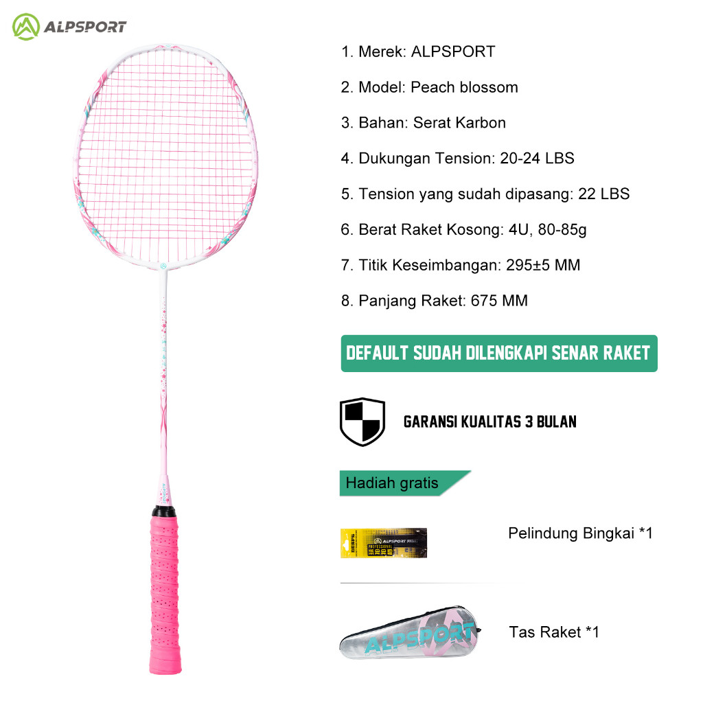 GS33 Alpsport New Cherry Badminton Racket 100% Serat Karbon Penuh Desain Asli Model Dewi Desain Asli