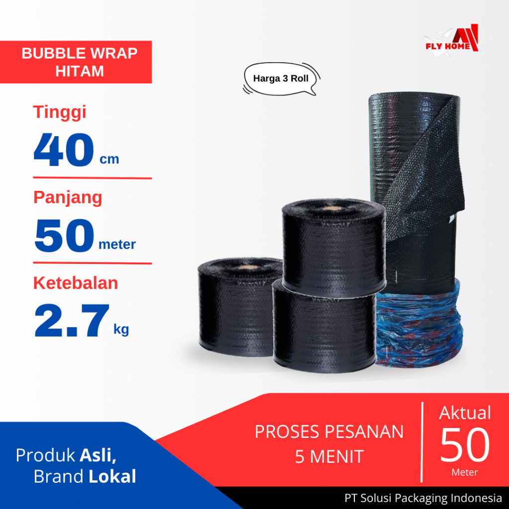 

FLYHOME Bubble wrap putih potongan 40cm 2,7kg 3 roll besar 40x50meter