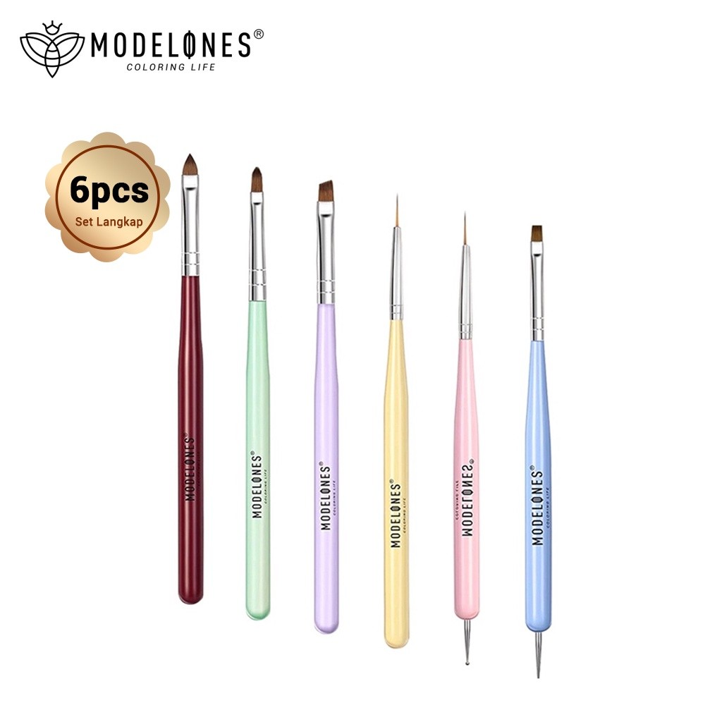 

Modelones Kuas Seni Kuku 6pcs Set Kuku Seni Kuas Akrilik Pena Pegangan Kayu Menghiasi Gambar Kuas Cat Starter Kit Set