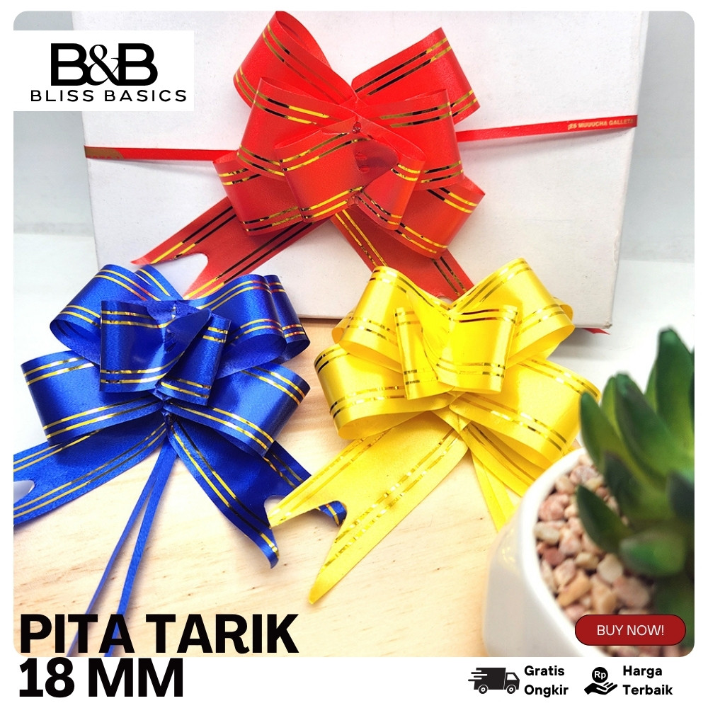 

1 Bungkus isi 200 Pcs Pita TARIK LIS EMAS 18 mm Serut Parcel Kado Souvenir GOLD STRIPE LACE 18 mm
