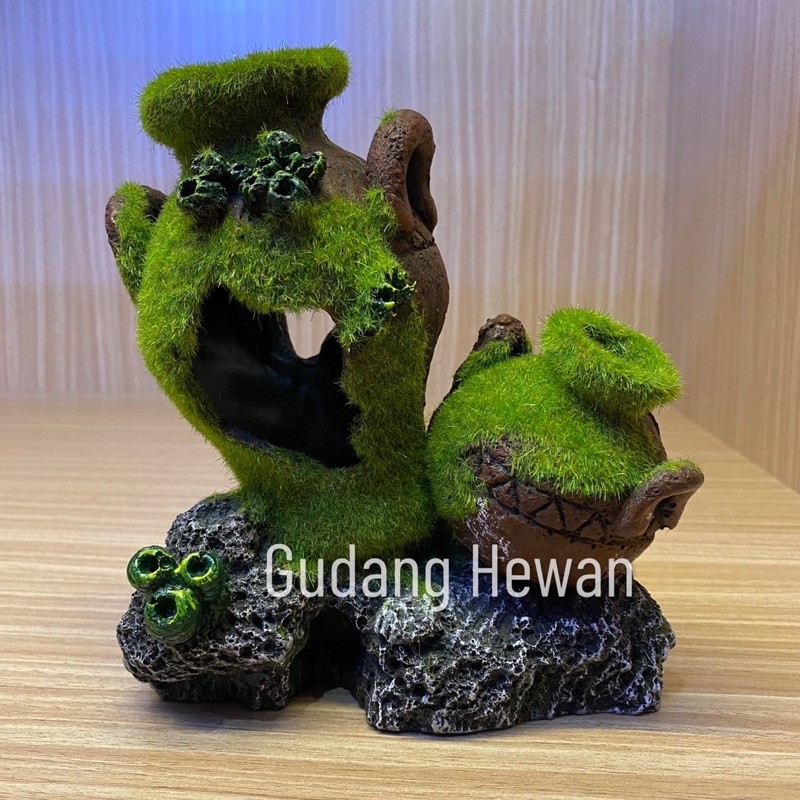 (KHUSUS GOJEK) HIASAN GENTONG LUMUT IMPORT - RUMAH IKAN KECIL - HIASAN AQUARIUM - AQUASCAPE