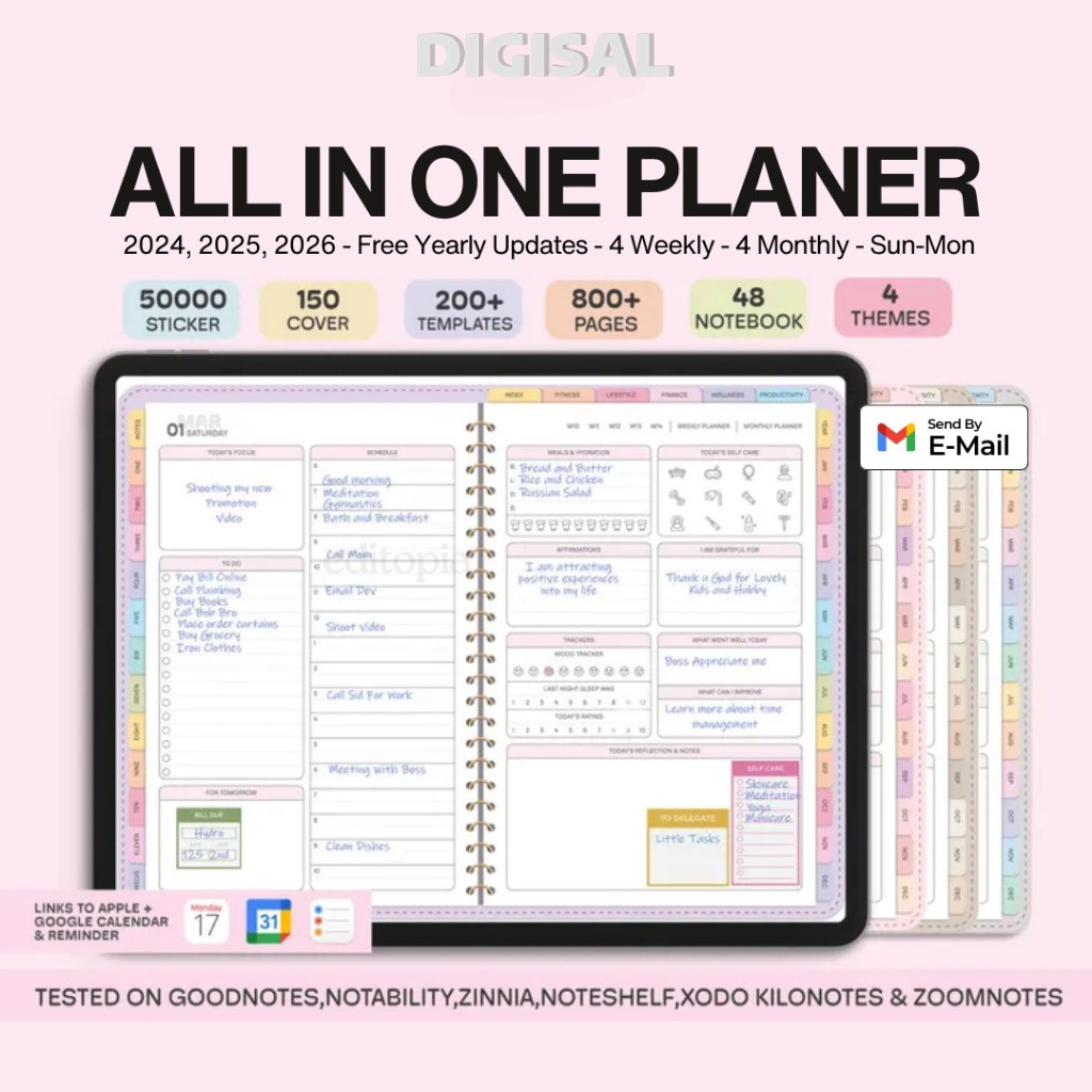

All-in-One Digital Planner 2025, 2026, 2027, Digital Planner, Digital Journal, Digital Goodnotes Template, Weekly, Daily Planner, Notability