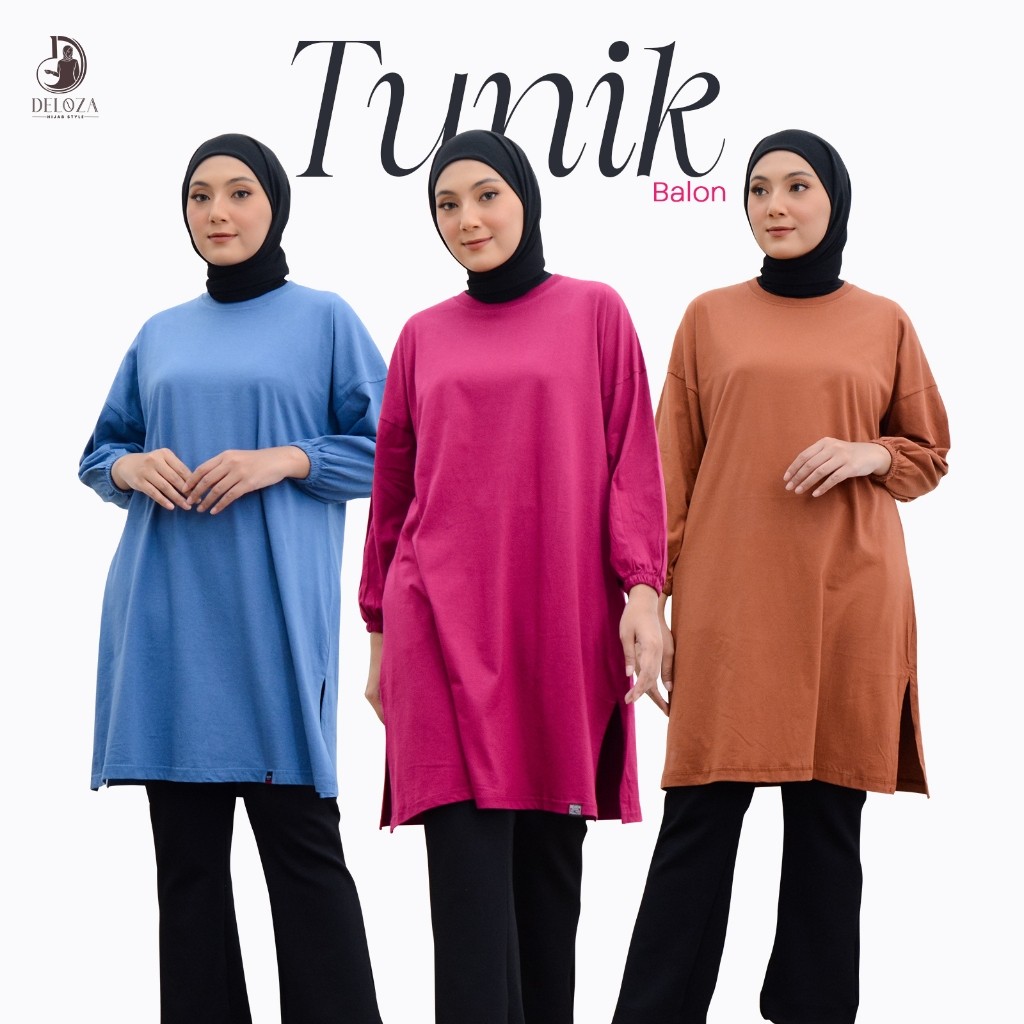 PARXETSHOP  Araya Tunik Balon Oversize Lengan Balon Atasan Wanita Panjang Polos Midi Dress Jumbo Kat
