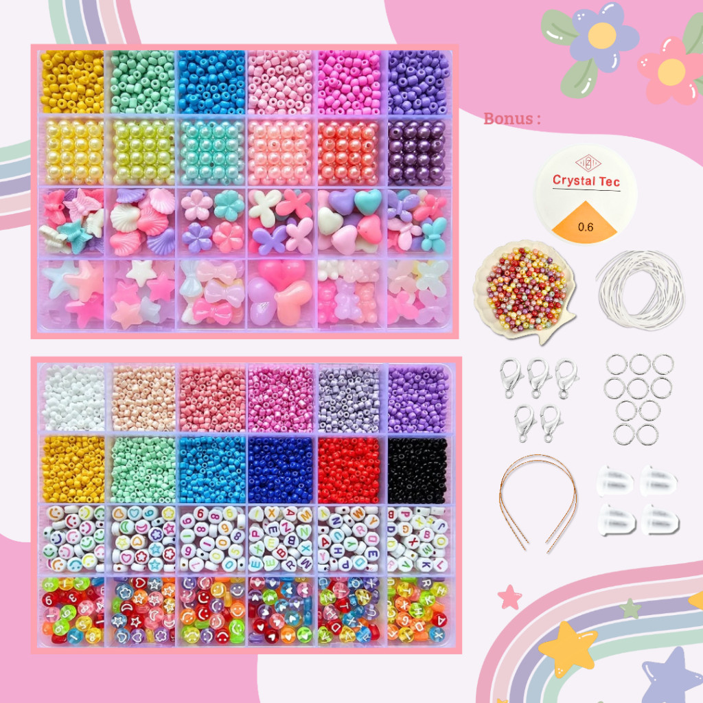 DIY Manik Manik Set Mote Aesthetic - 1 Set DIY Manik Manik - Manik Manik 1 Set Kotak Lengkap - (BONU