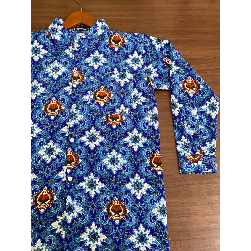 Baju Batik Sekolah SMP MTS Seragam kemeja Motif Lugina Warna Biru Nasional lengan pendek panjang