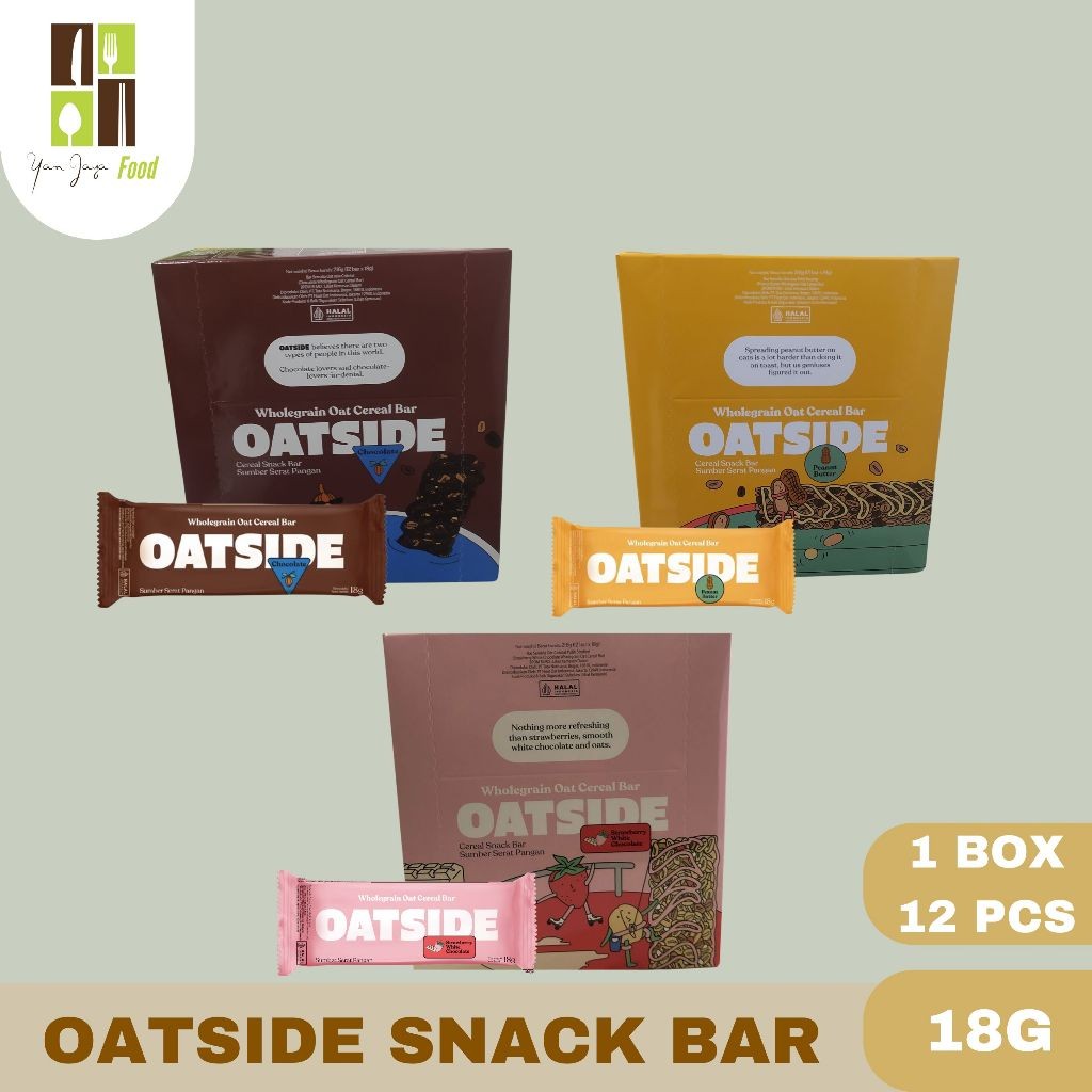 

Oatside Snack Bars / Cereal Snack Bar Rasa Peanut Butter / Chocolate / Stroberi 18G 1 BOX / 12 PCS