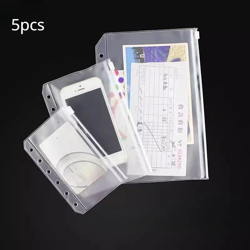 

A5 A6 A7 Coloful 5Pcs Binder Pockets Binder Zipper Pouch File Folders for 6 Rings Notebook Binder Waterproof PVC Leaf Filing Bag