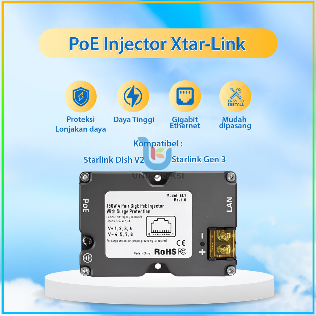 STARLINK ETHERNET ADAPTER / LAN / RJ45 Starlink PoE Injector 12V-48V/3A 150W Paket Internet 150W PoE