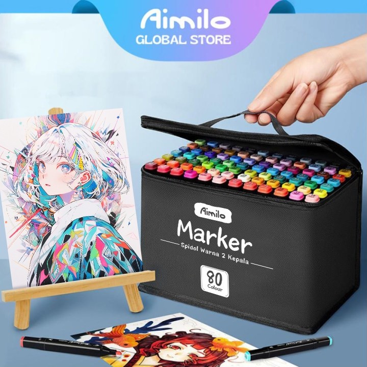 

Jaje.store Aimilo Spidol Warna Warni 1 Set Sketch Marker 2 Tip Touch Marker 48/60/80 Warna