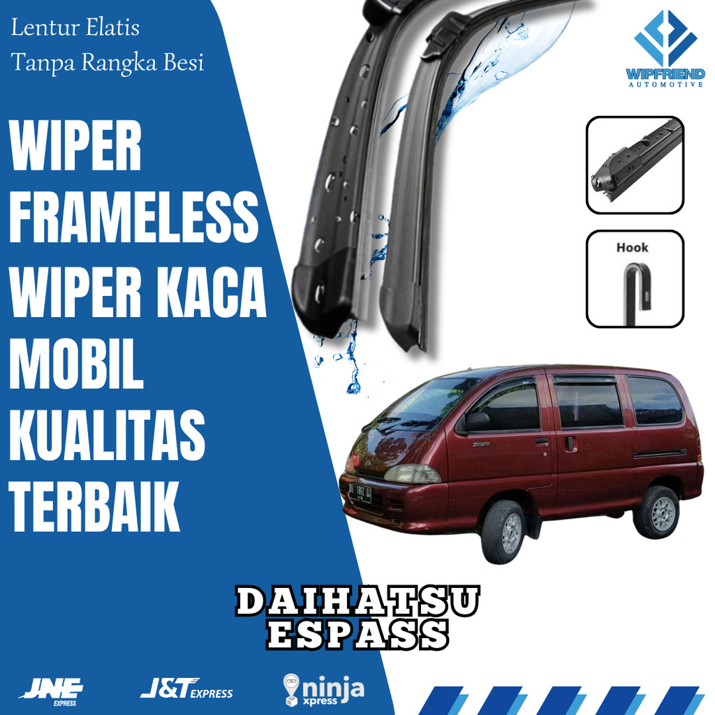 Wiper Kaca Depan Daihatsu Espass Frameless Wiper Model Banana Sepasang Kiri & Kanan Tanpa Rangka Bes