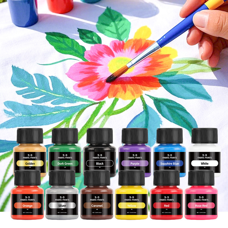 

25ml/12colors Textile Pigment Set Sun-resistant and Waterproof Not Easy To Fade for Personalized Design of Fabric Materials