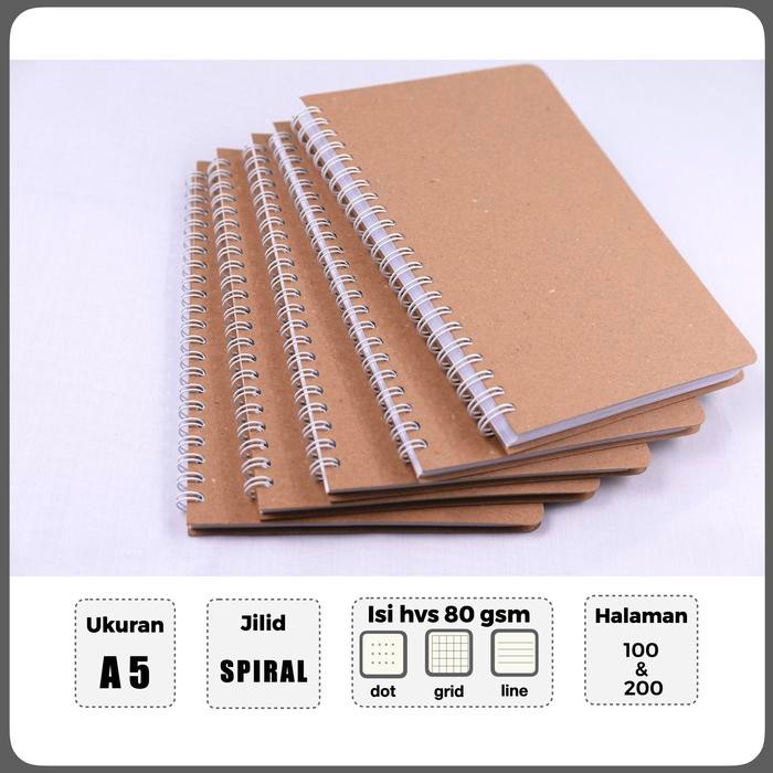 

R P e NOTEBOOK BUKU SPIRAL A5 ISI POLOS GRID GARIS DOT HVS RING catatan aesthetic - ISI GARIS, 100 HAL