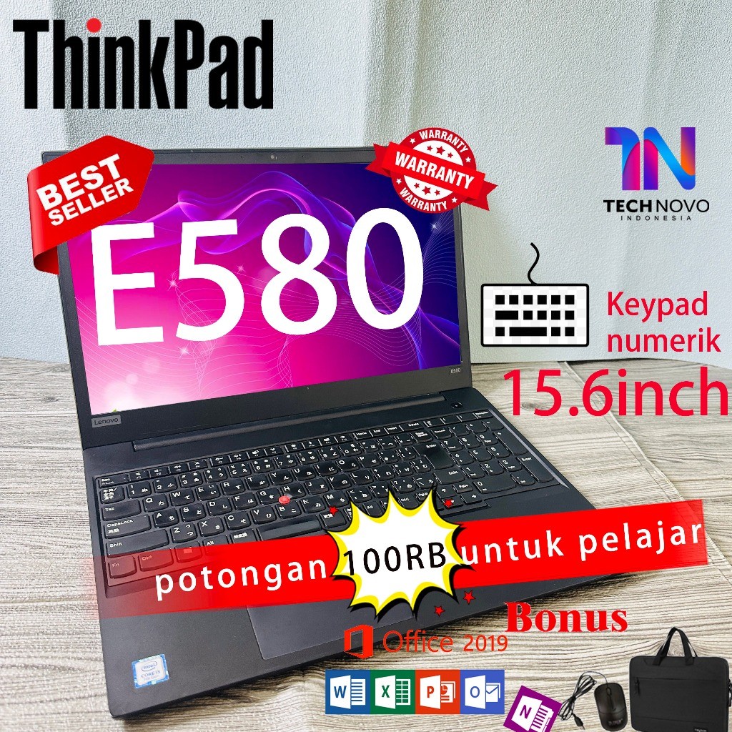 Laptop Lenovo E580 Core i3 Gen 7th Ram 4/8gb SSD 128GB 15.6inch Keypad numerik Peningkatan baru lapt