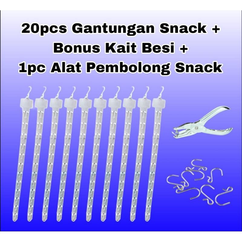 

KAYDEN STORE Paket Hemat 20pcs Gantungan Snack (12 Strip) + Bonus kait, dan 1 Alat Pembolong Snack.