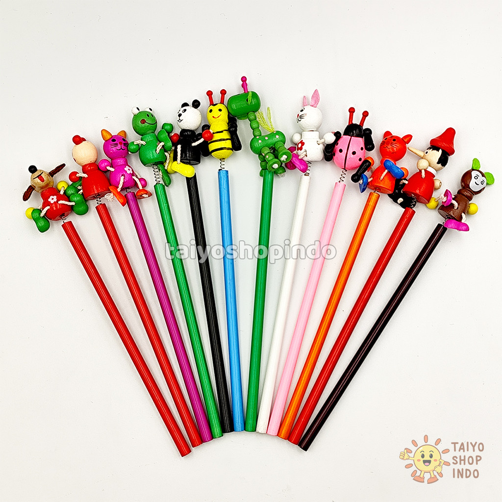 

TAIYO Pensil Kayu Karakter Pena Wooden Hewan Animal Alat Tulis Sekolah Pencil Rainbow Anak ATK