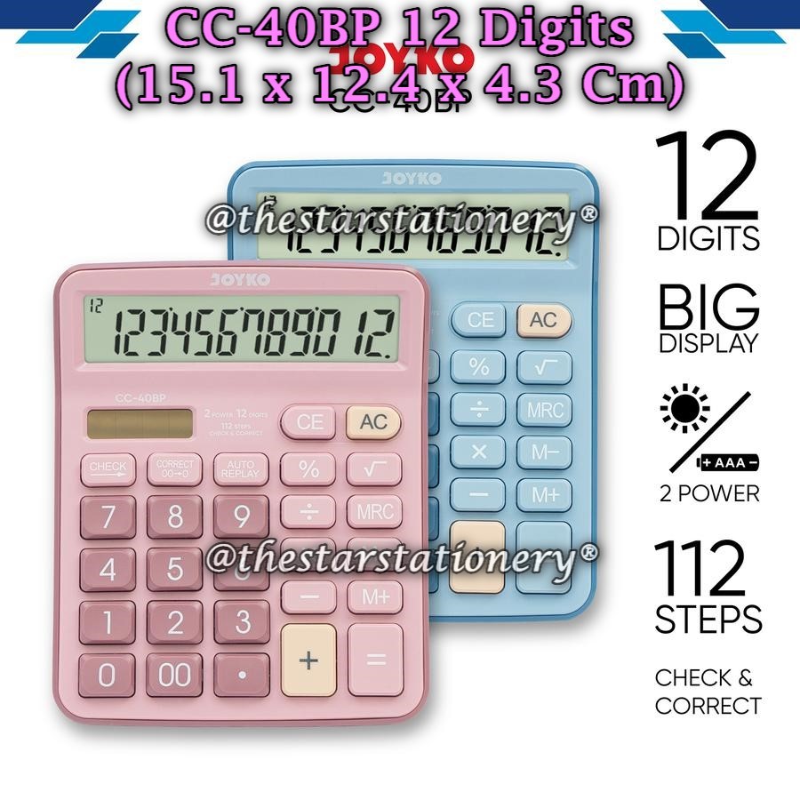 

(1 Biji) GROSIR Kalkulator JOYKO CC-40BP 12 Digits Check Correct Calculator Kalkulator CC-40BP CC-40