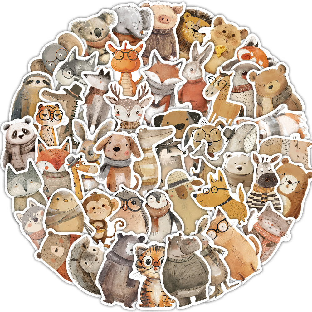 

50PCS Cute Hand Drawn Animal Creative Graffiti Stickers Scrapbooking Collage Material Phone Cases Notebook Skateboarding Sticker