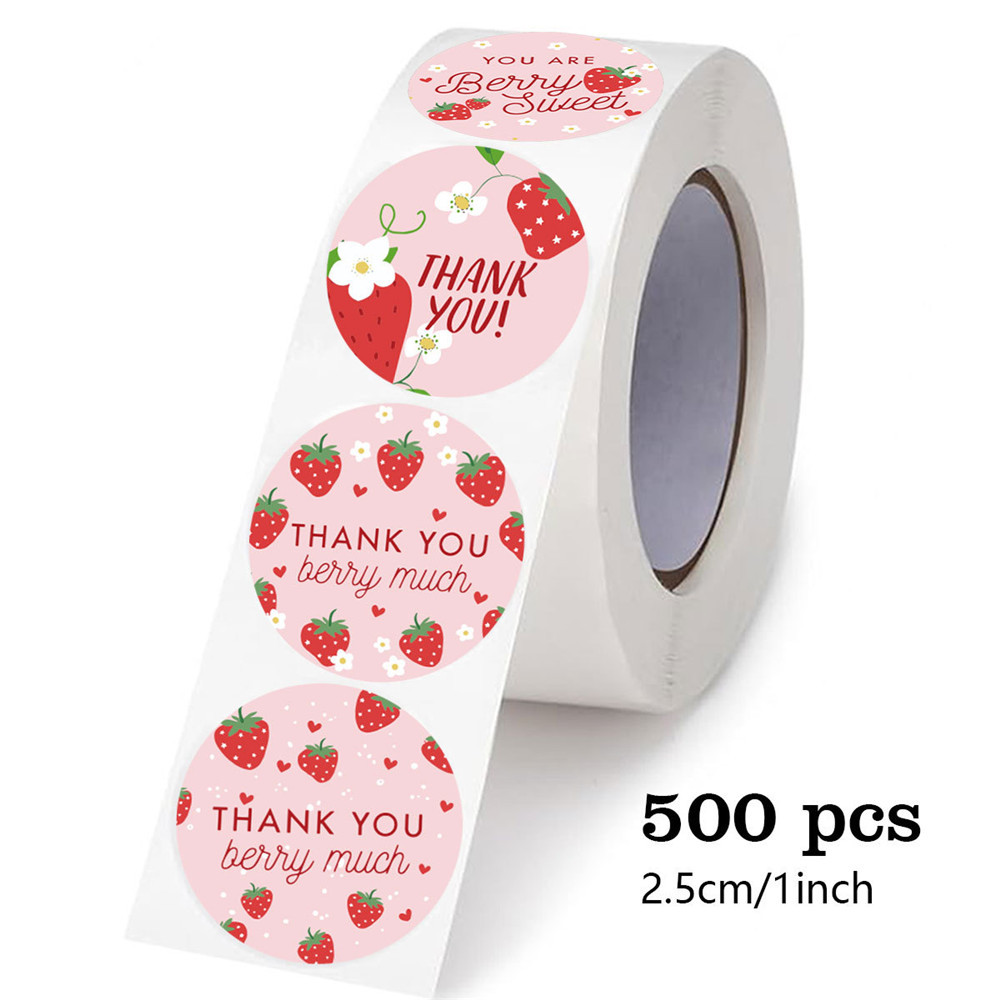 

500pcs round Thank You Sticker Pink strawberry Label Sticker for Baking Packaging Handmade gift decor stationery stickers