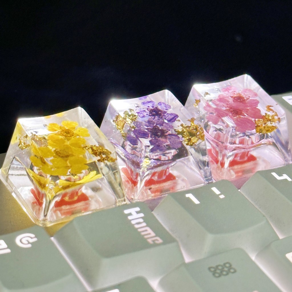 4pcs/set DIY Flowers Keycap Resin Transparency Personality Keycap