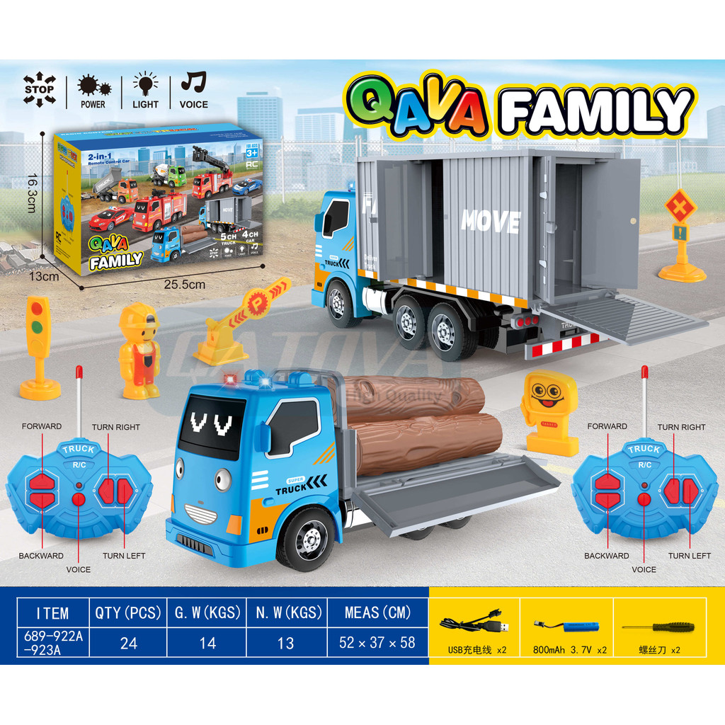 QATOVA Truk Kayu Mainan Remote Control Rc 5 Channel Bentuk Tayo Dump Truck Free Charger Baterai
