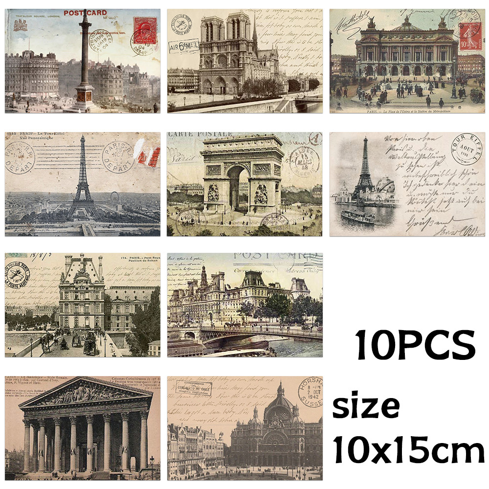 

10pcs world architecture postcard bedroom room wall desktop card decoration DIY creative message card