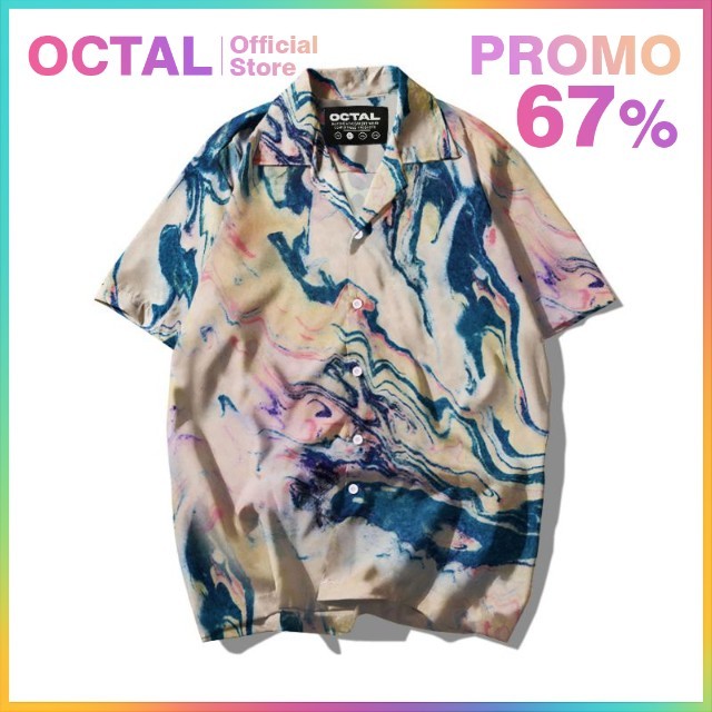 OCTAL - Kemeja Motif Pattern Pantai Printing Kasual Pria - Wanita KMP-0013