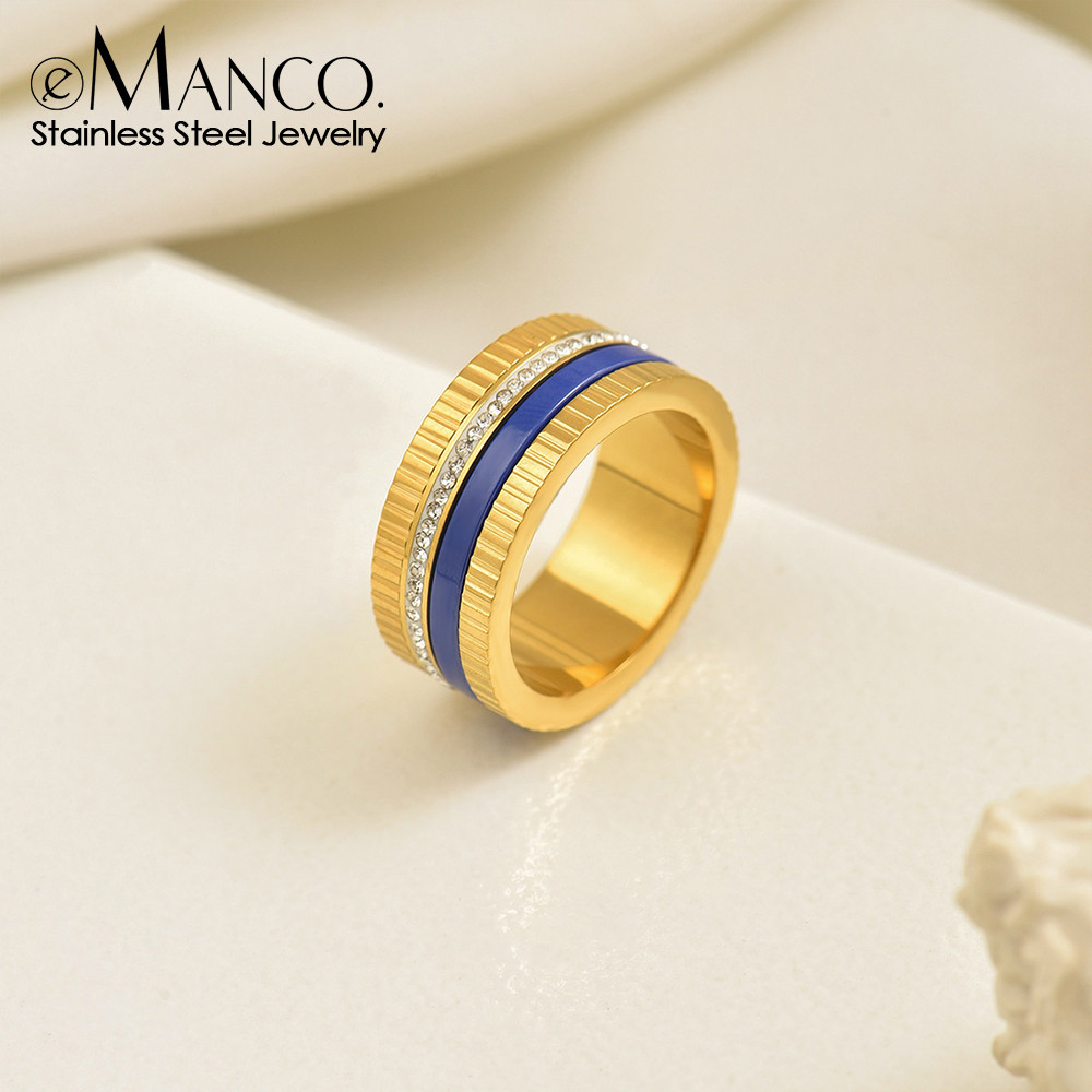

eManco Multi-Layer Dual Color Ring Wide Face Unisex Design With Simple Titanium Steel Rhinestone Rings Jewelry 48 hour shipping
