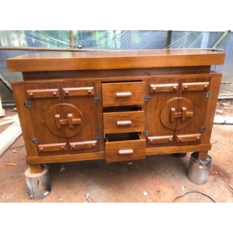 Bufet minimalis / bufet shabby/ bufet TV kayu jati finishing Duco natural