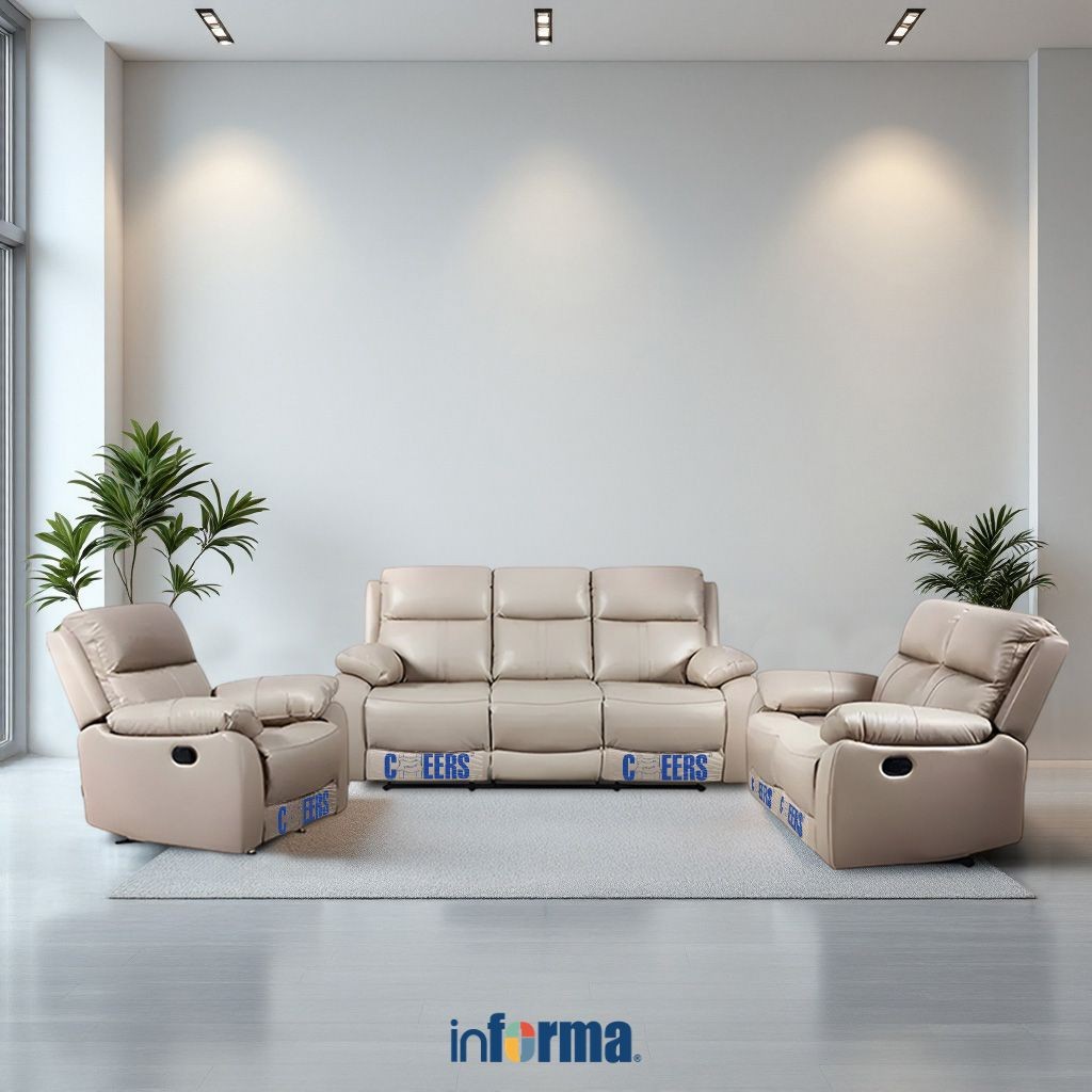 Informa Cheers Mario Set Sofa Recliner Kulit - Cokelat Latte Tempat Duduk Rebahan Sofa Santai Ruang 