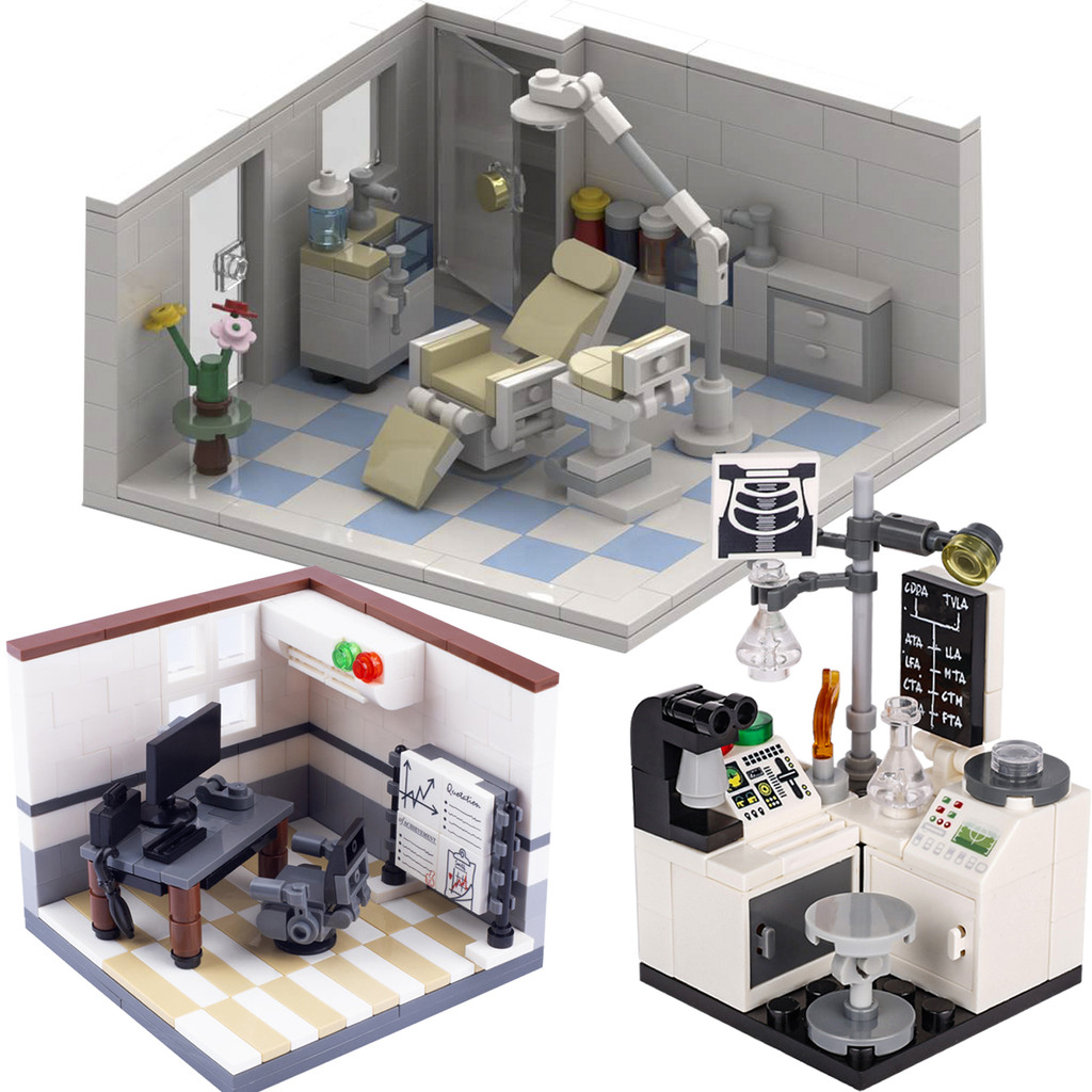 

MOC City Laboratory Lab Building Blocks Kit Hook Beaker Microscope Hospital Peration Platform Workbench Bricks Toys Kids Gift