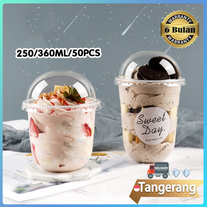 50pcs Dessert Cup 250ml 360ml Dessert Box Bulat Cangkir Puding Yogurt Kue