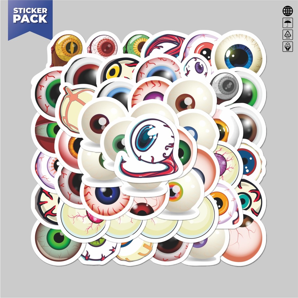 

[100PCS]Stiker Pack Stiker Horor Bola Mata Kartun Aesthetic Vinyl Anti Air Dekorasi Sticker Laptop Buku Journal Koper Helm Casing HP Gitar Helm Skateboard