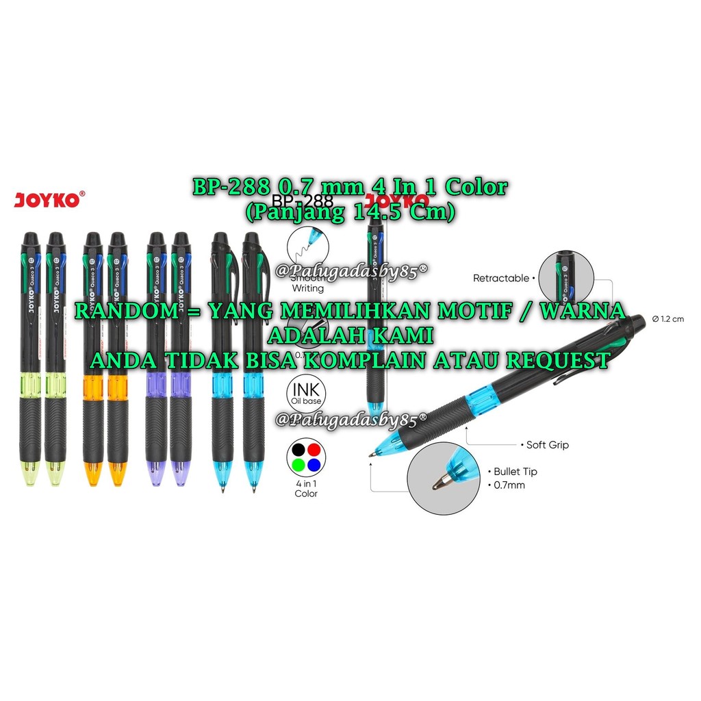 

(1 Biji) GROSIR Bolpen JOYKO BP-288 Quaco 3 0.7 4 Warna Ball Pen Pulpen Pena Joyko BP-288 (1 Biji)
